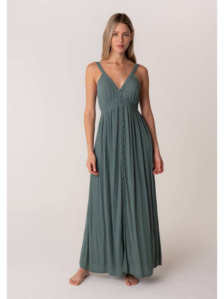 Dust Teal Button Front Maxi - MISRED