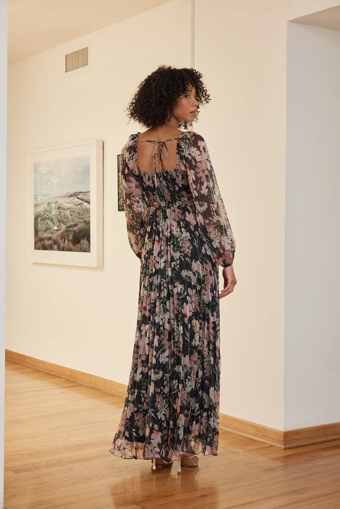 Lissie Dark Floral Pleated Maxi Dress - MISRED