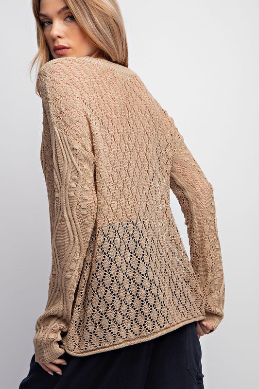 Mocha Wavy Design Summer Knit Pullover - MISRED