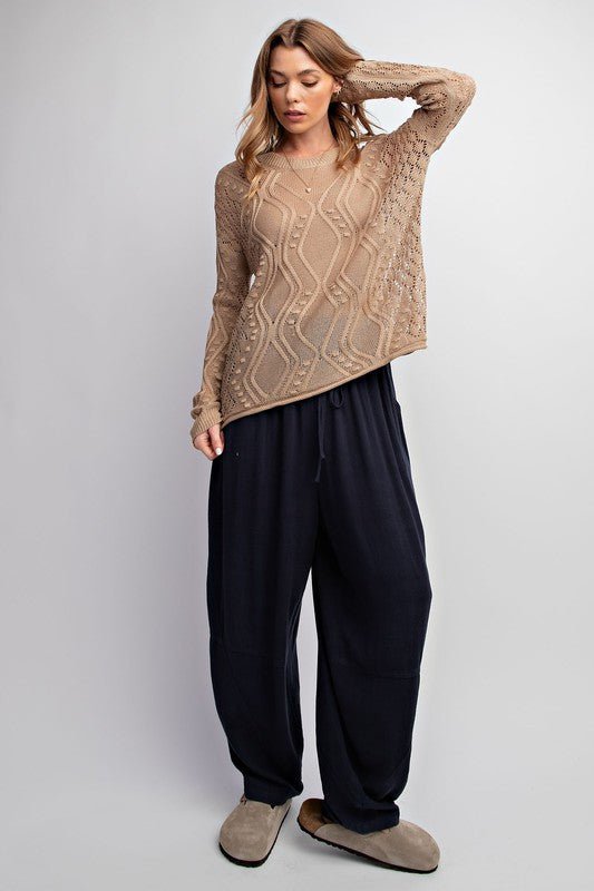Mocha Wavy Design Summer Knit Pullover - MISRED