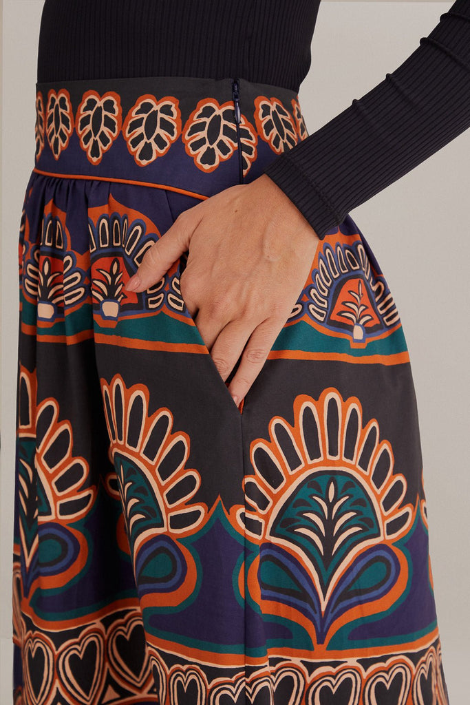 Anika Tapestry Orange Midi Skirt {Farm Rio} - MISRED
