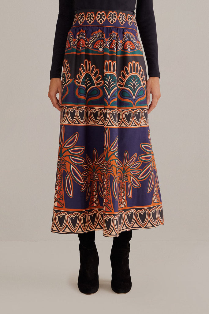 Anika Tapestry Orange Midi Skirt {Farm Rio} - MISRED