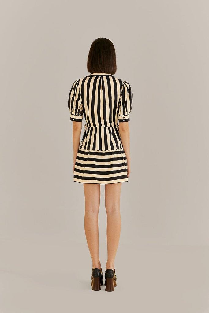 Black Mixed Stripes Short Sleeve Mini Dress {Farm Rio} - MISRED