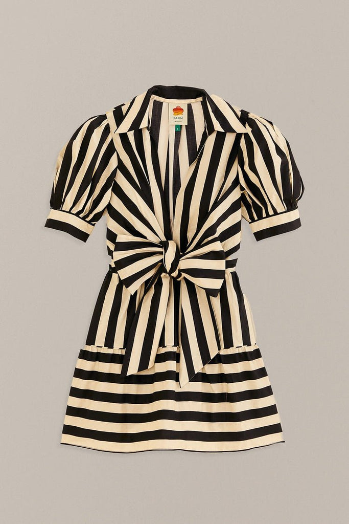 Black Mixed Stripes Short Sleeve Mini Dress {Farm Rio} - MISRED