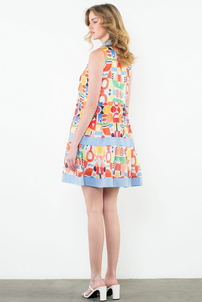 Abstract Colorful Sleeveless Mini Dress - MISRED