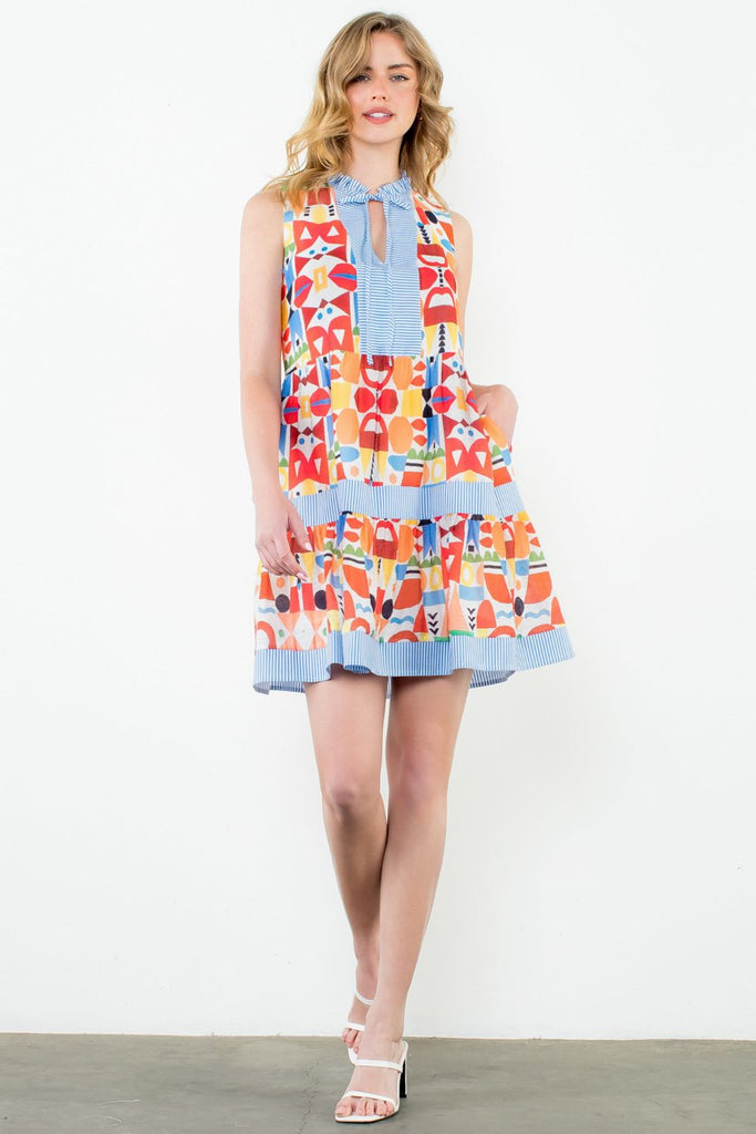 Abstract Colorful Sleeveless Mini Dress - MISRED