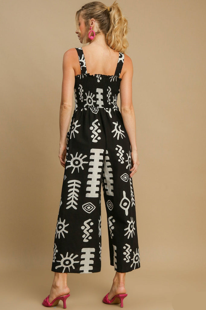 Abstract Print Smocked Jumpsuit - MISRED