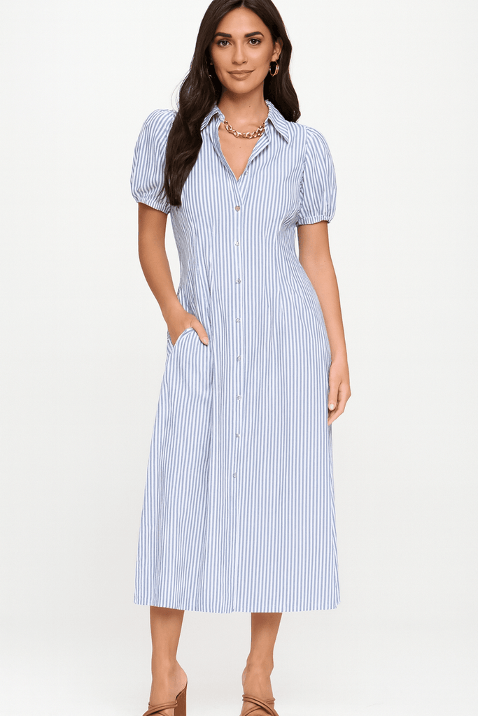 Aegean Stripe Shirt Midi Dress - MISRED