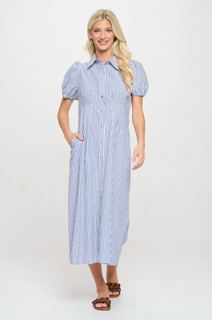 Aegean Stripe Shirt Midi Dress - MISRED
