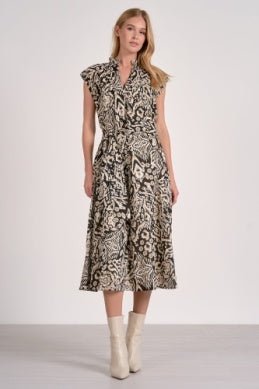 Black Acorn Print Midi Dress - MISRED