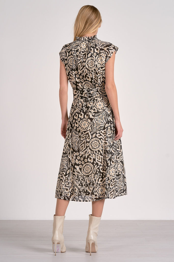 Black Acorn Print Midi Dress - MISRED