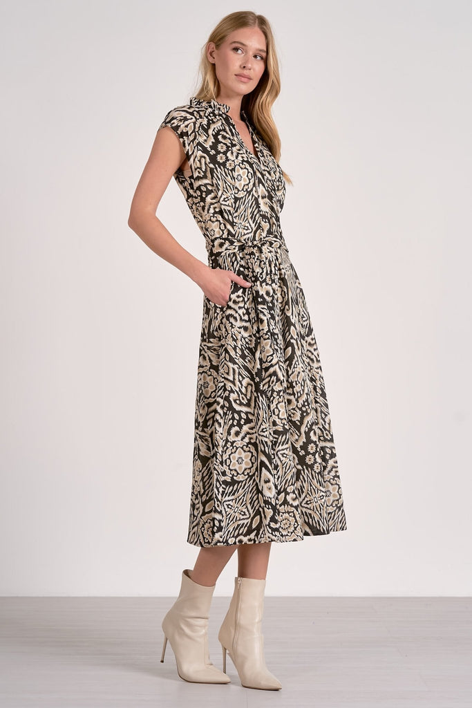 Black Acorn Print Midi Dress - MISRED