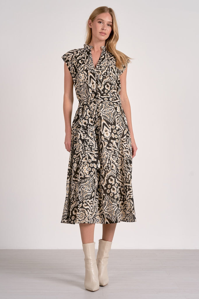 Black Acorn Print Midi Dress - MISRED