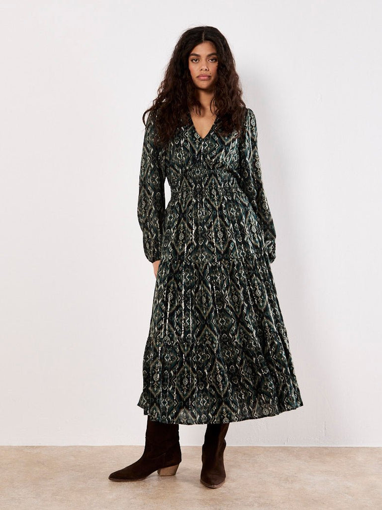 Black Aztec Print Tiered Maxi Dress - MISRED