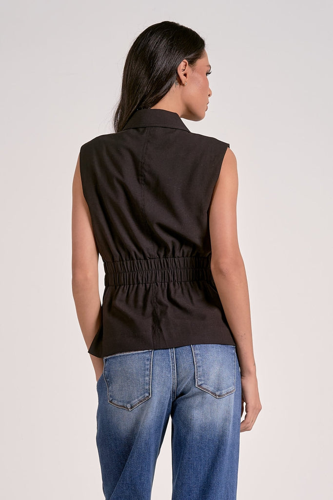 Black Cinched Waist Vest - MISRED