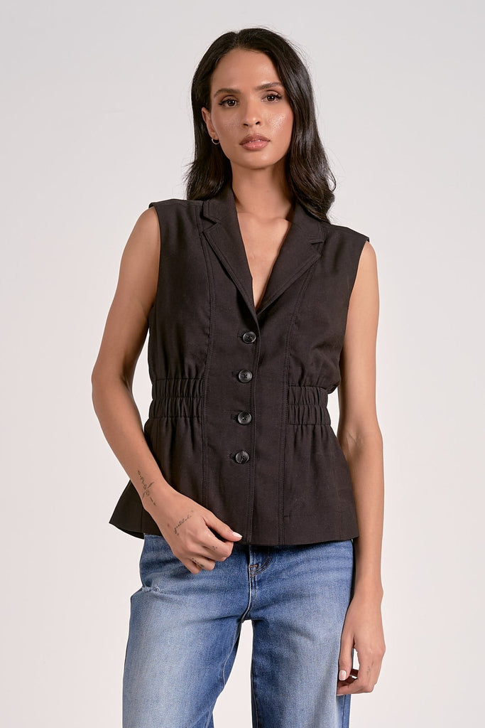 Black Cinched Waist Vest - MISRED