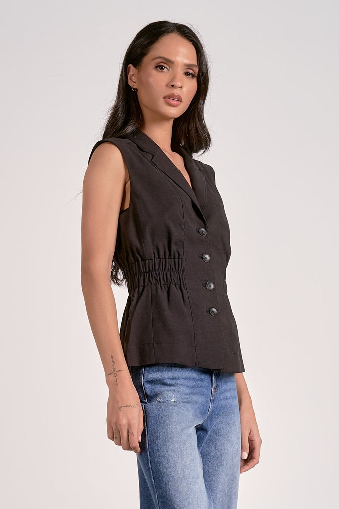Black Cinched Waist Vest - MISRED