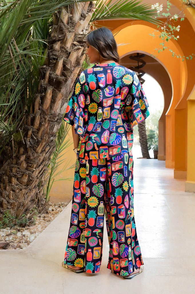 Black & Colorful Tropical Graphic Pants - MISRED