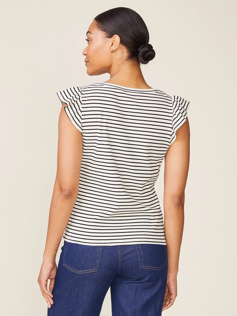 Black & Cream Stripe Flutter Blouse - MISRED