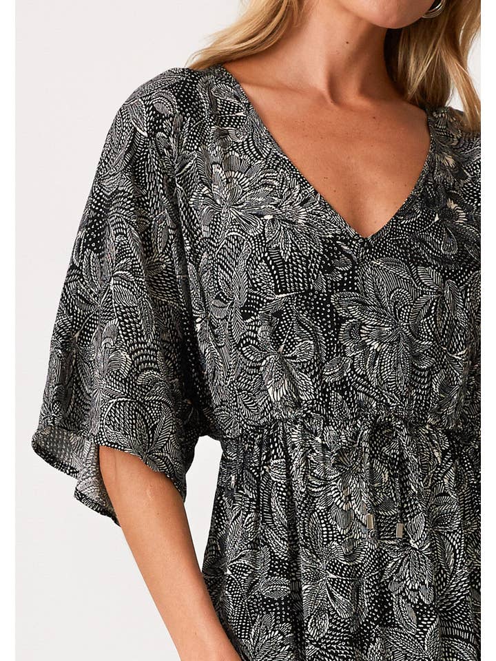 Black Floral Print Kimono Maxi Dress - MISRED