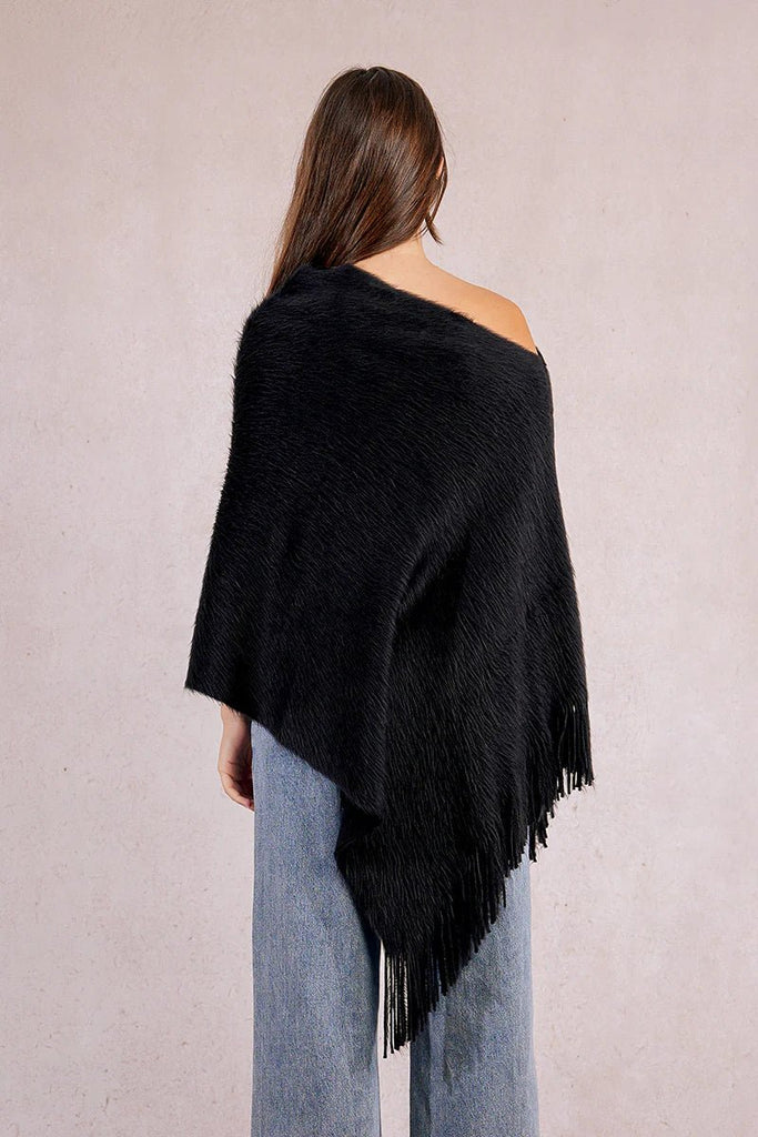 Black Fringe Hem Poncho - MISRED