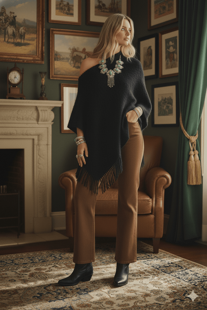 Black Fringe Hem Poncho - MISRED