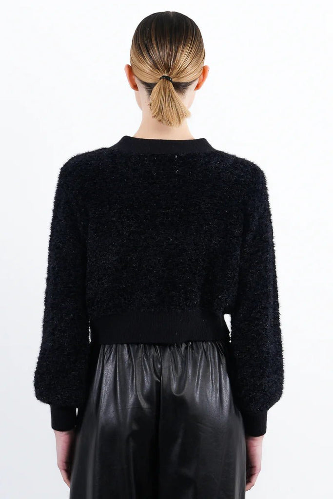Black Fuzzy Cropped Cardigan - MISRED