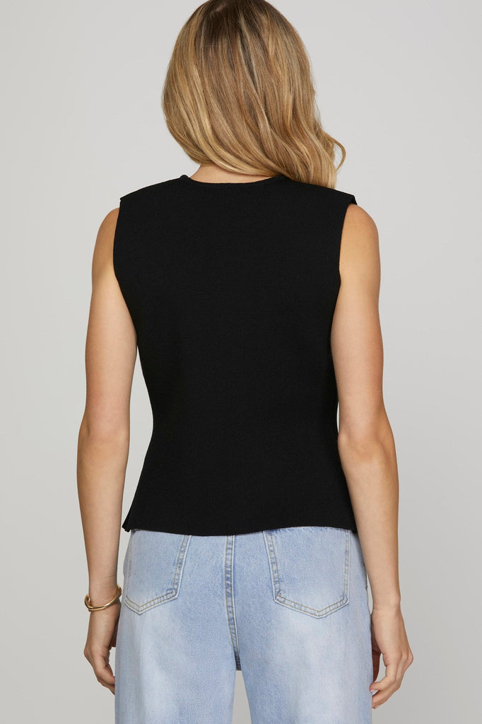 Black Gold Button Knit vest Blouse - MISRED