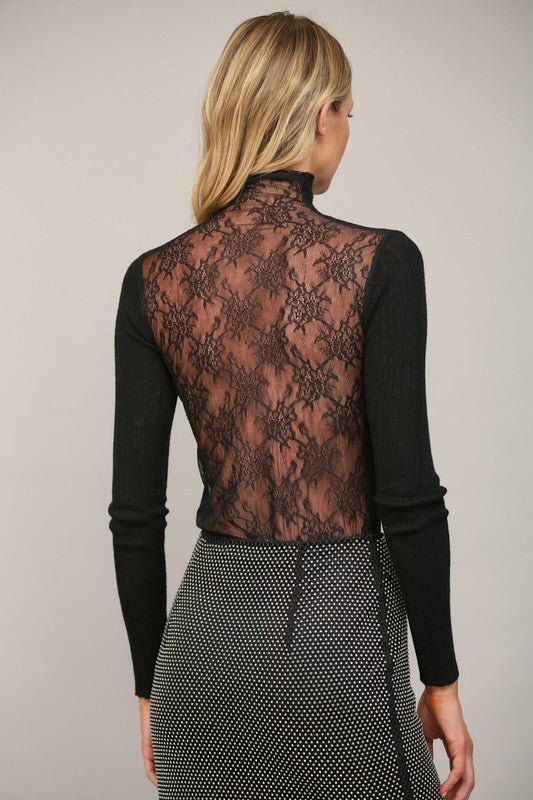 Black Knit Turtleneck with Lace back - MISRED