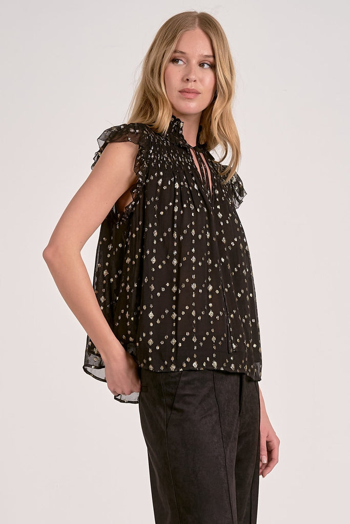 Black Metallic Print Blouse - MISRED