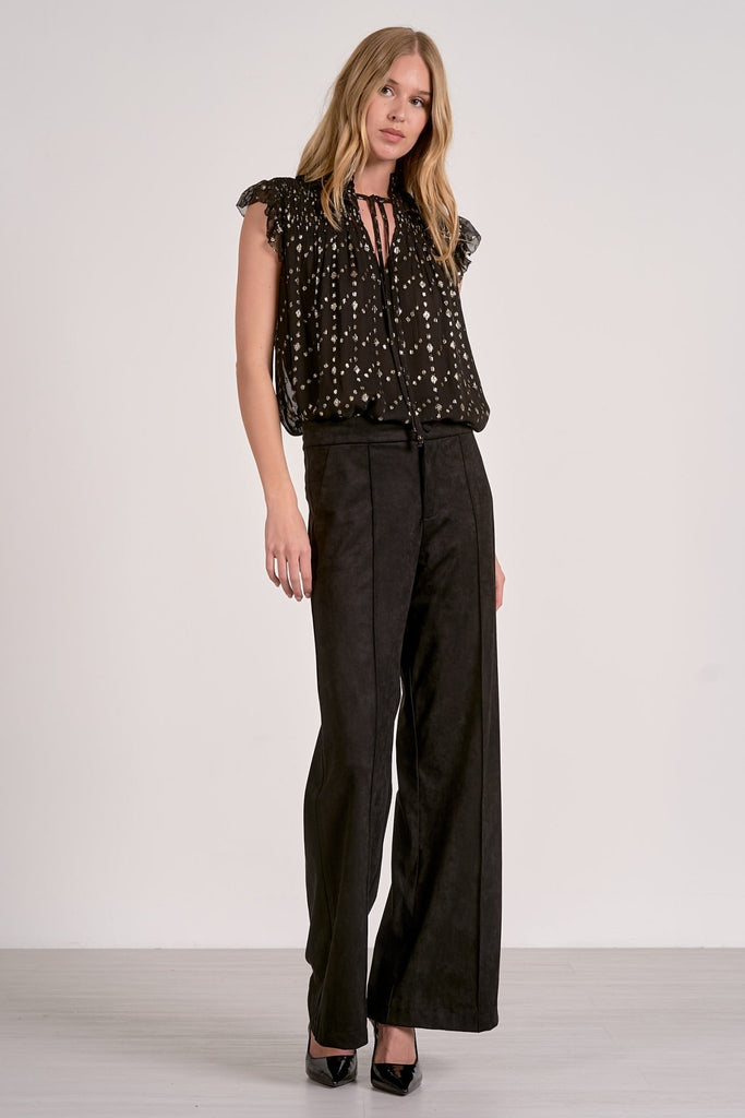 Black Metallic Print Blouse - MISRED