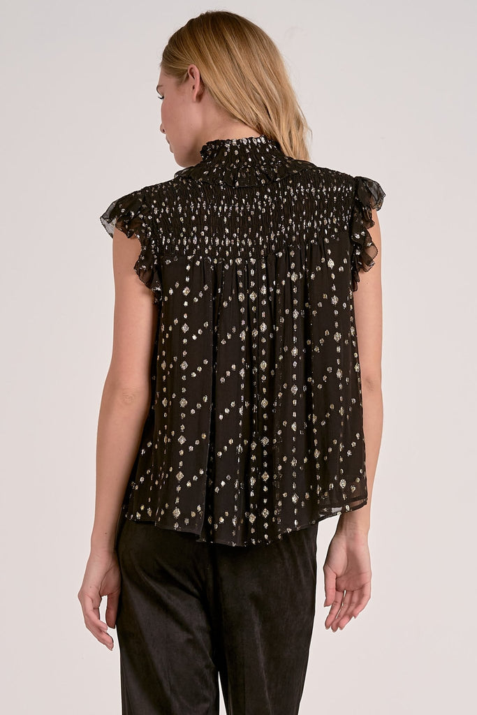 Black Metallic Print Blouse - MISRED