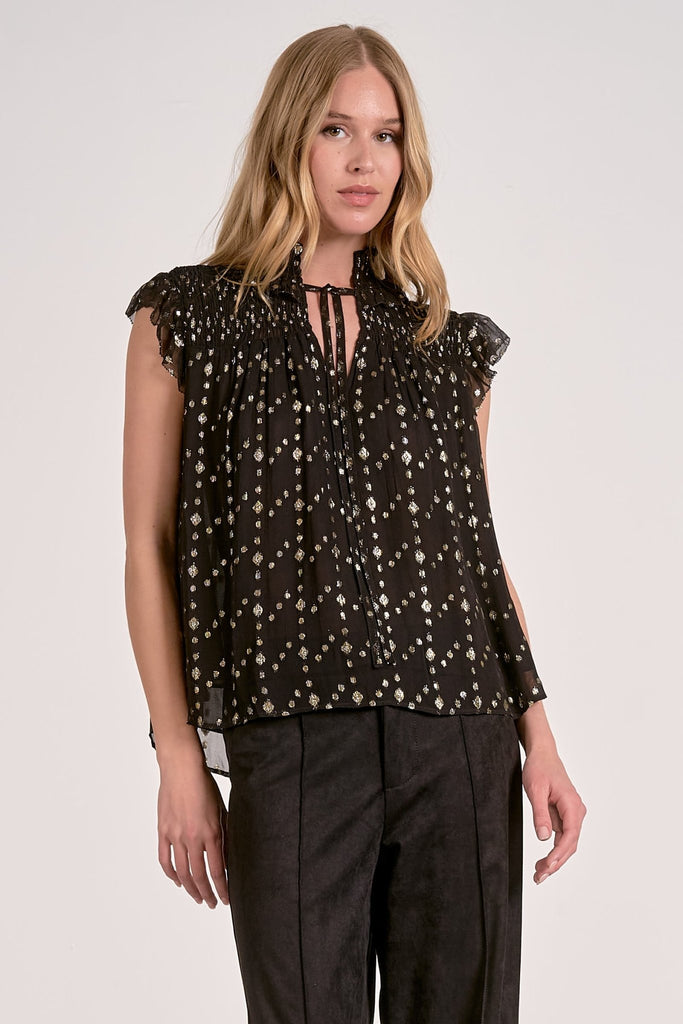 Black Metallic Print Blouse - MISRED