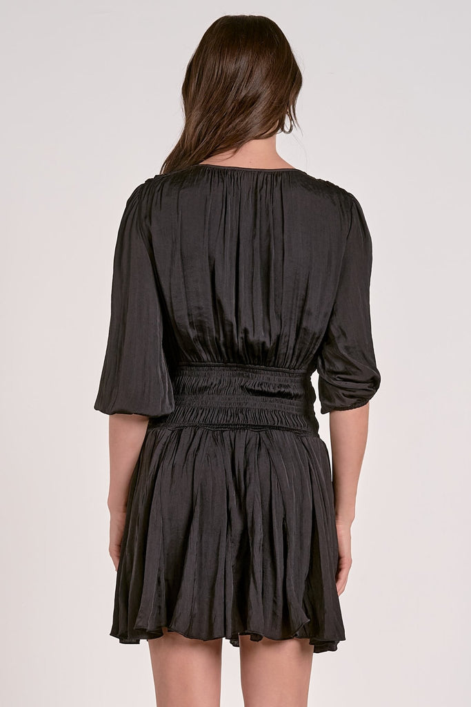 Black Mini Dress Smocked Waist - MISRED