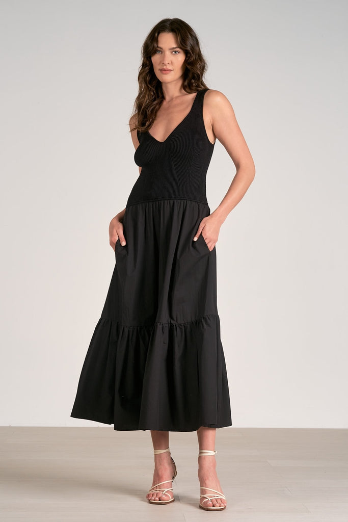 Black Mix Media Knit Tank Maxi Dress - MISRED