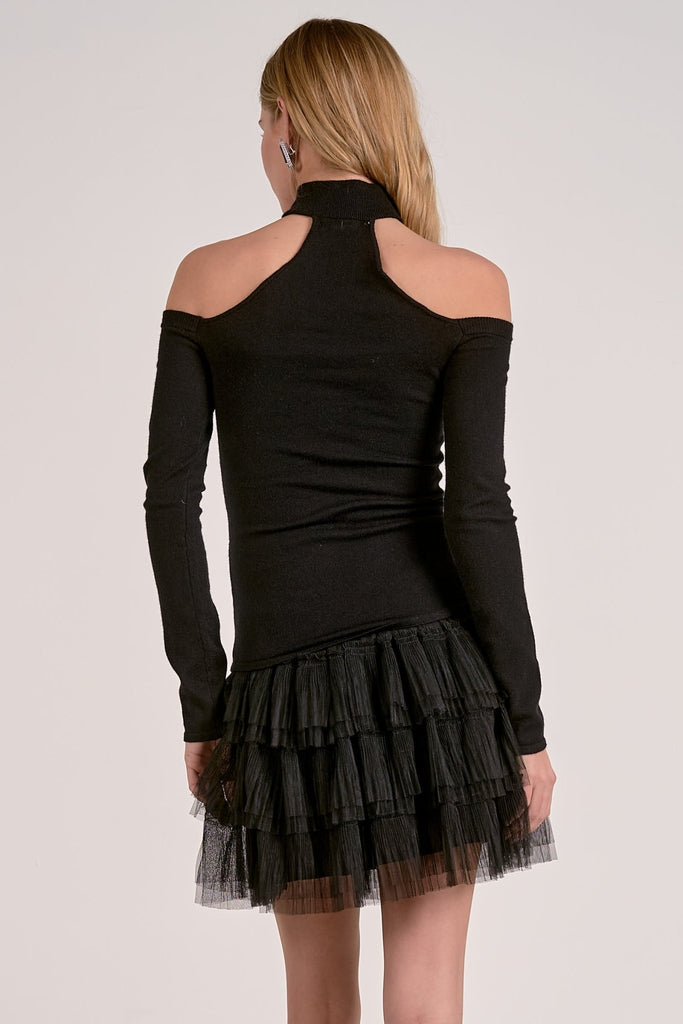Black Off - Shoulder Choker Sweater - MISRED