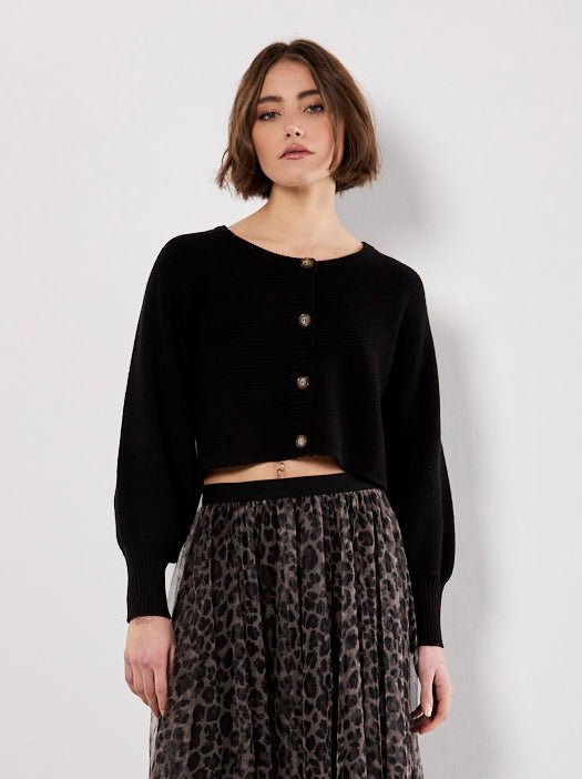Black Ribbed Batwing Cropped Cardi - MISRED
