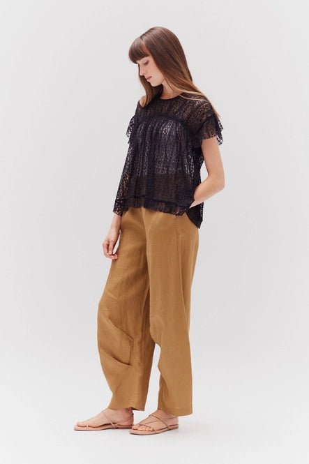 Black Ruffle Lace Blouse - MISRED