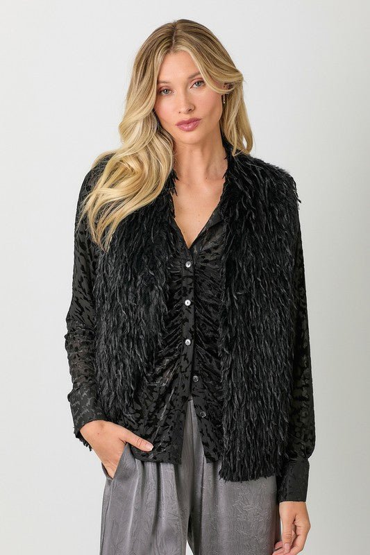 Black Shaggy Faux Fur Vest MISRED