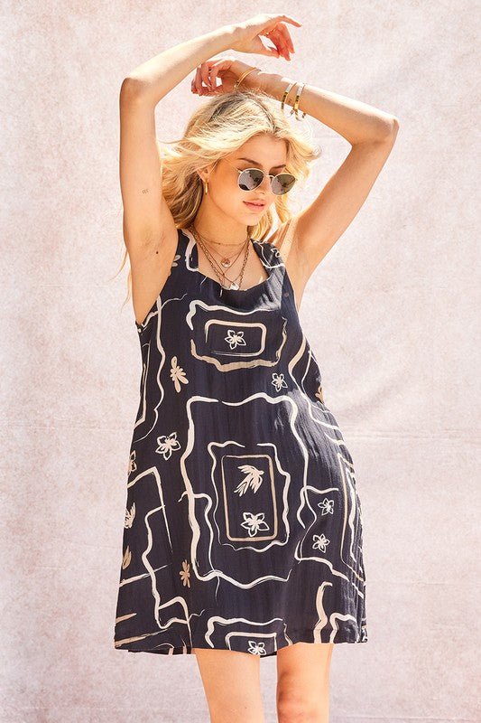 Black & Tan Doodle Mini Dress - MISRED