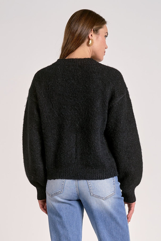 Black Tie Front Sweater - MISRED