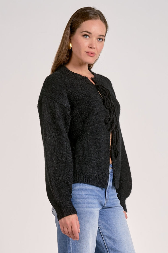 Black Tie Front Sweater - MISRED