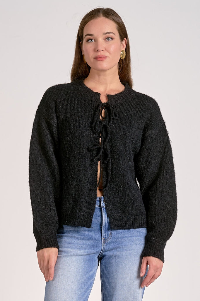 Black Tie Front Sweater - MISRED