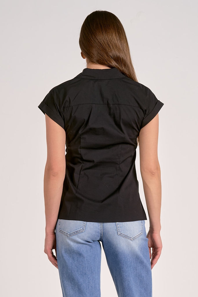 Black Tie Side Cotton Blouse - MISRED