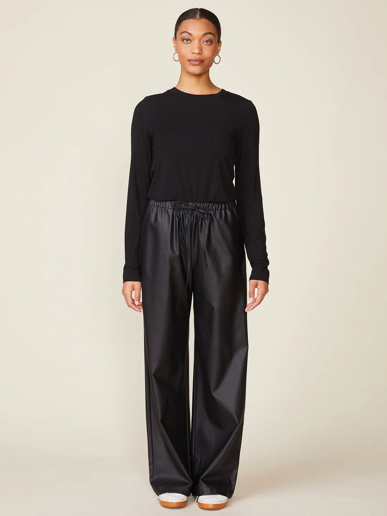 Black Vegan Leather Drawstring Pants - MISRED