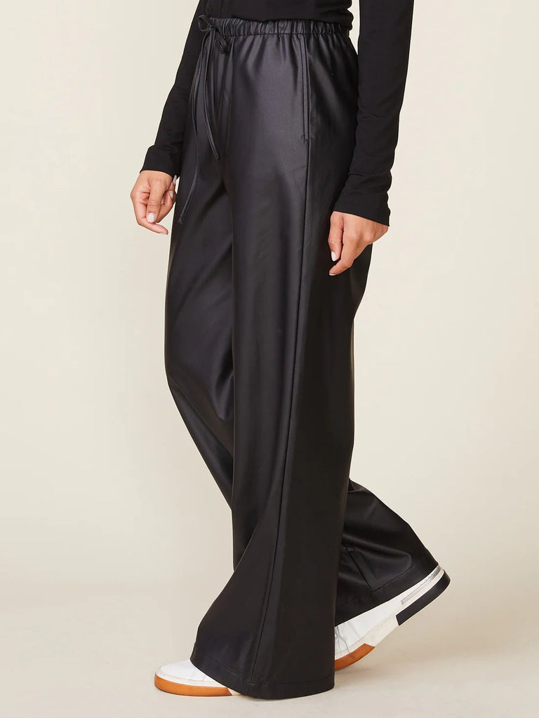 Black Vegan Leather Drawstring Pants - MISRED