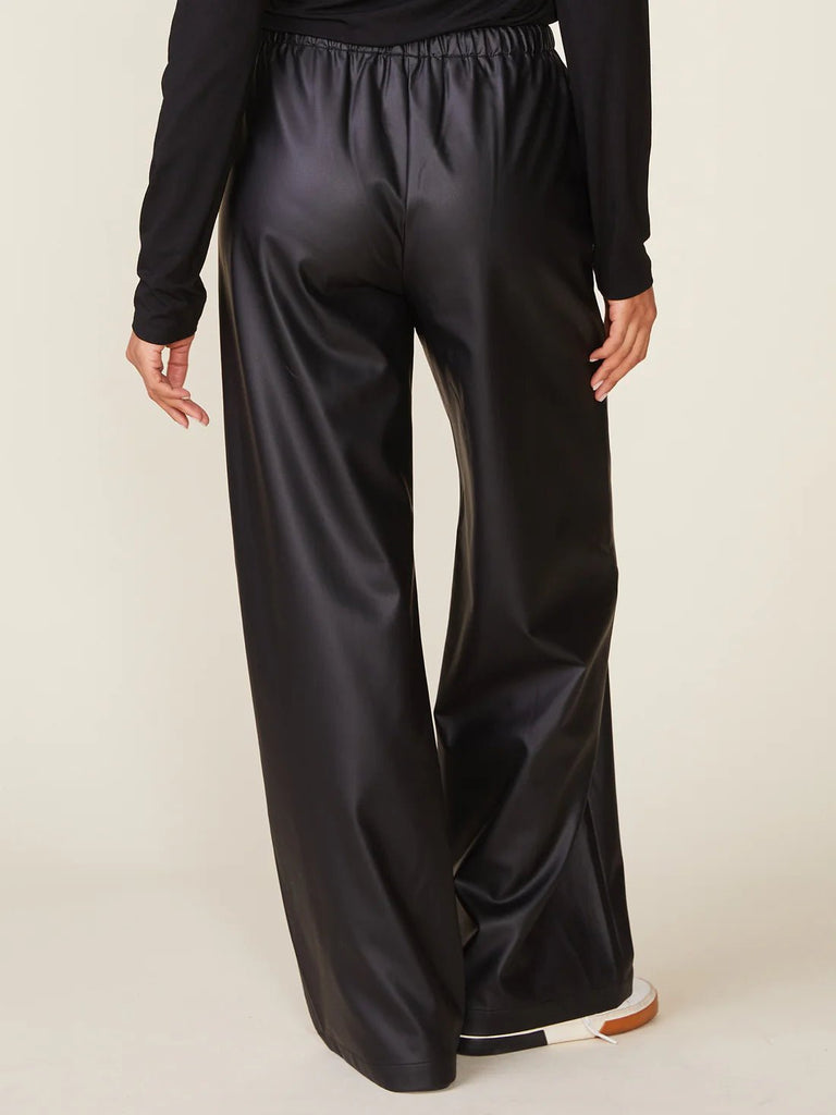Black Vegan Leather Drawstring Pants - MISRED