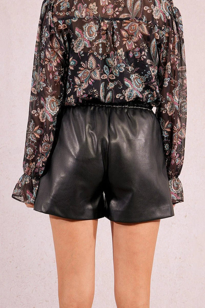 Black Vegan Leather Drawstring Shorts - MISRED