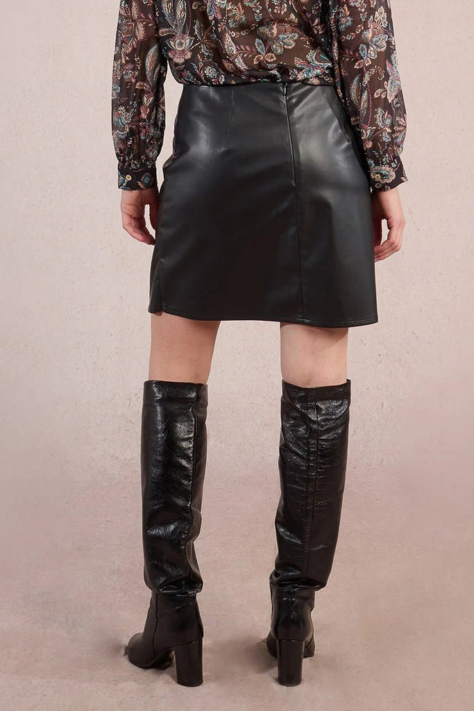 Black Vegan Leather Wrap Skirt - MISRED
