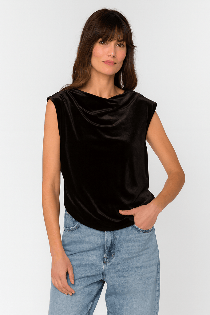 black velvet draped cowl - neck sleeveless top - MISRED